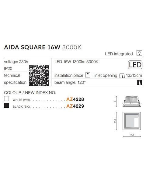 Точечный светильник AZzardo AZ4229 Aida Square 16w 3000kBk AZ4229 фото