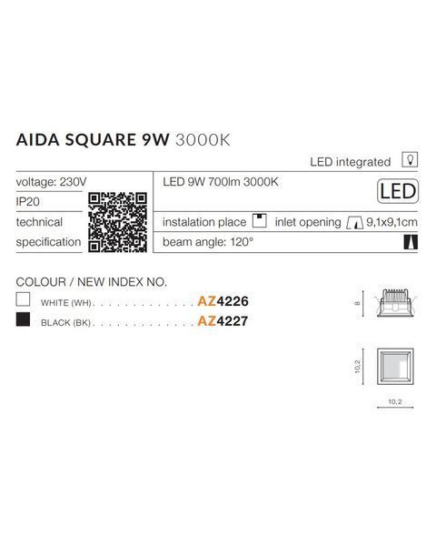 Точковий світильник AZzardo AZ4227 Aida Square 9w 3000k Bk AZ4227 фото