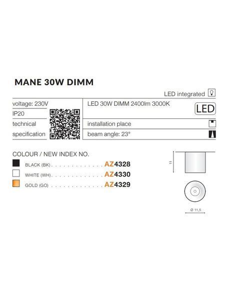 Точковий світильник AZzardo AZ4330 Mane 30w Dimm Wh AZ4330 фото