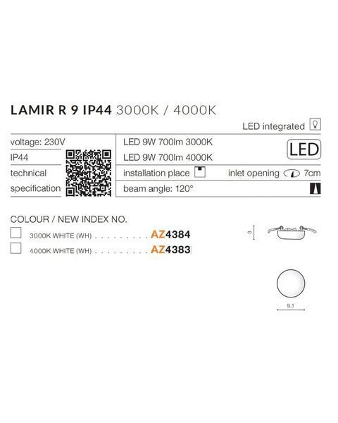 Точковий світильник AZzardo AZ4384 Lamir R 9 3000k AZ4384 фото