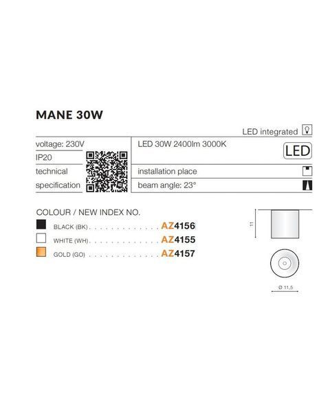 Точечный светильник AZzardo AZ4155 Mane 30w Wh AZ4155 фото