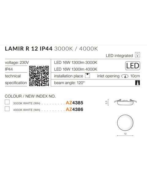 Точковий світильник AZzardo AZ4385 Lamir R 12 3000k AZ4385 фото