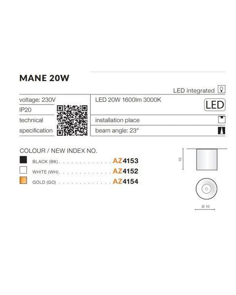 Точечный светильник AZzardo AZ4152 Mane 20w Wh AZ4152 фото