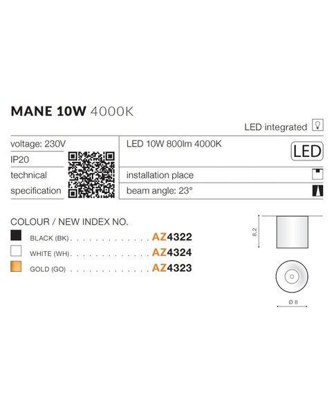 Точковий світильник AZzardo AZ4322 Mane 4000k Black AZ4322 фото