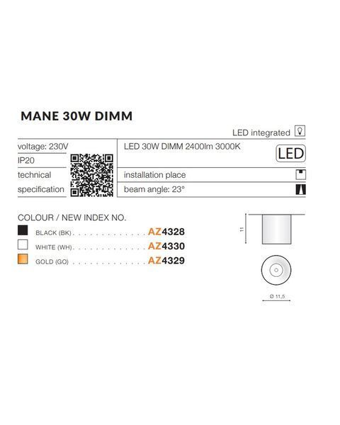 Точковий світильник AZzardo AZ4328 Mane 30w Dimm Bk AZ4328 фото