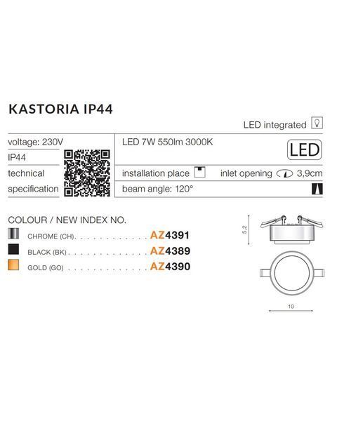 Точковий світильник AZzardo AZ4391 Kastoria 3000k Ch AZ4391 фото