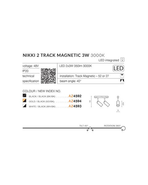 Магнитный светильник AZzardo AZ4593 Nikki 2 Track Magnetic 2x3w 3000k Wh/Bk AZ4593 фото
