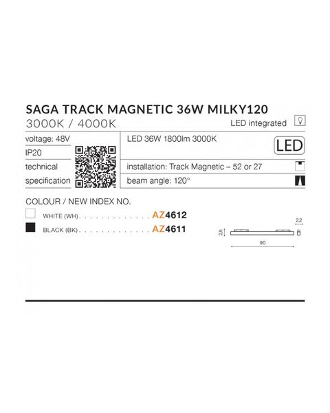 Магнитный светильник AZzardo AZ4612 Saga Track Magnetic 36w Milky120 3000k Wh AZ4612 фото