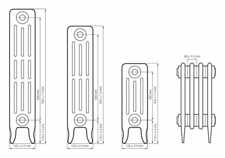 Чугунная ретро батарея отопления Warm Well Classik М 300 ww-classik-m-300 фото