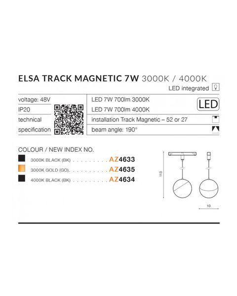 Магнитный светильник AZzardo AZ4633 Elsa Track Magnetic 7w 3000k Bk AZ4633 фото
