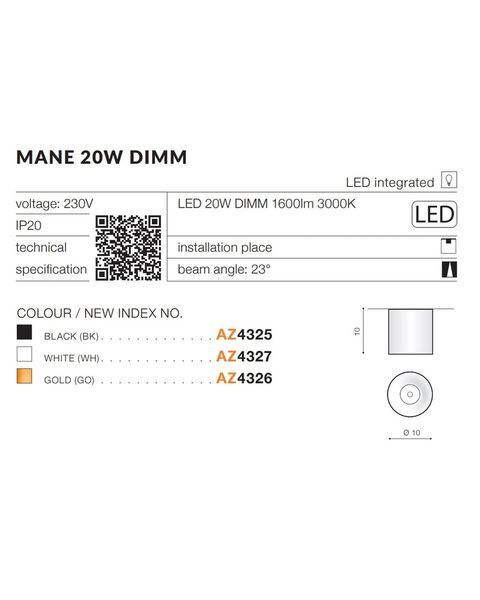 Точечный светильник AZzardo AZ4326 Mane 20w Dimm Go AZ4326 фото