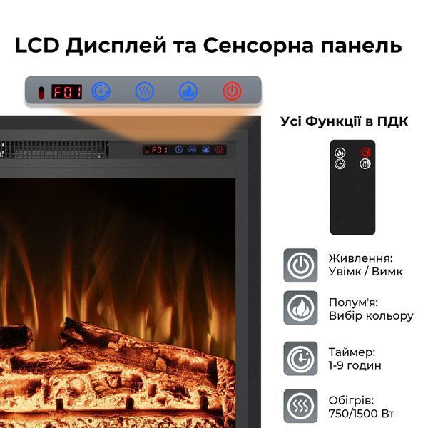 Електрокамін з обігрівом Royal Goodfire Lite 26 (EF26B) з дровами, кольорове полумʼя, розмір 730x545x165 25208 фото
