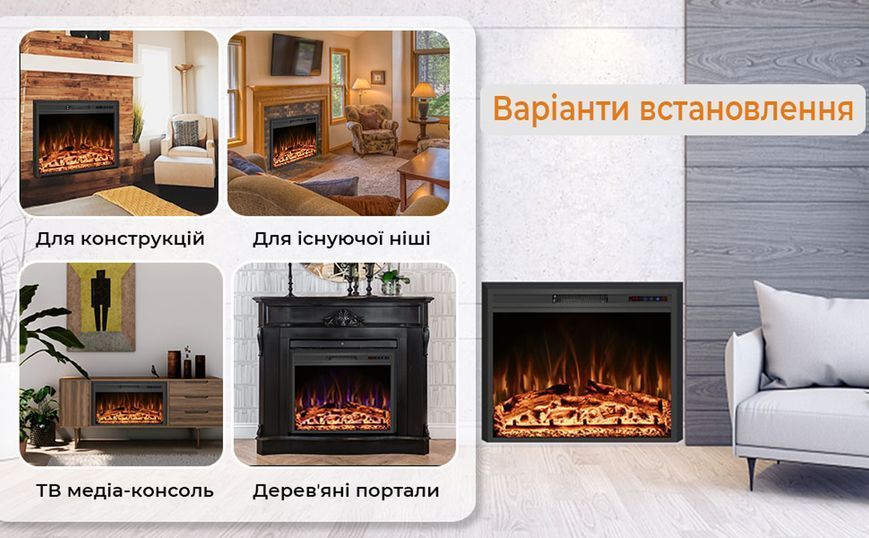 Електрокамін з обігрівом Royal Goodfire Lite 26 (EF26B) з дровами, кольорове полумʼя, розмір 730x545x165 25208 фото