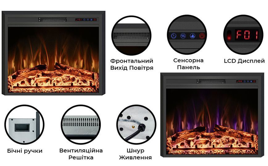 Електрокамін з обігрівом Royal Goodfire Lite 26 (EF26B) з дровами, кольорове полумʼя, розмір 730x545x165 25208 фото