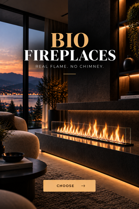 A bio-fireplace in a modern interior: safe, smokeless fire.