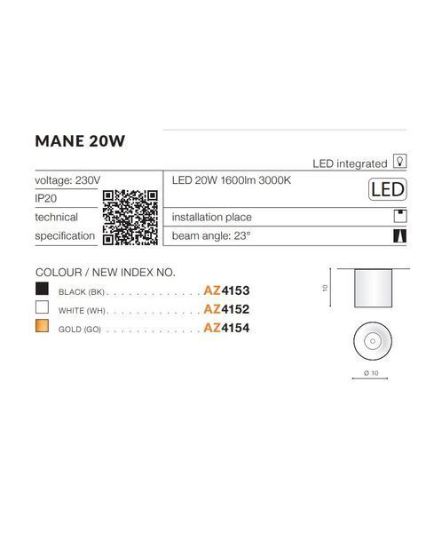 Точковий світильник AZzardo AZ4153 Mane 20w Bk AZ4153 фото